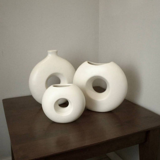 Donut Set of Three Ceramic Vases Locally Handmade Aesthetic Nordic